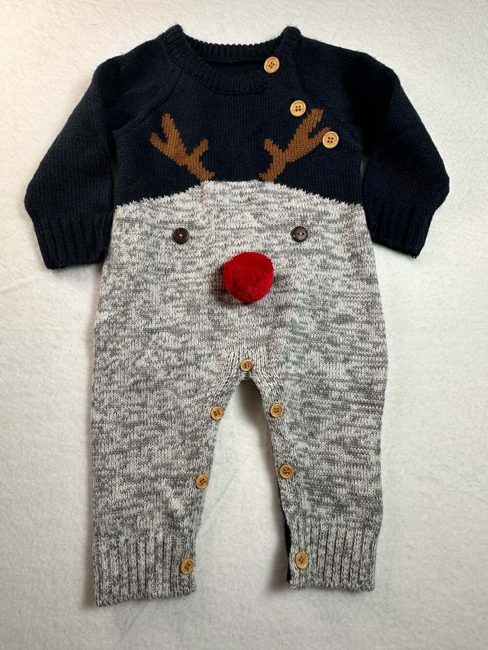 Unisex Infant Reindeer Knit Christmas Sweater Romper Jumpsuit